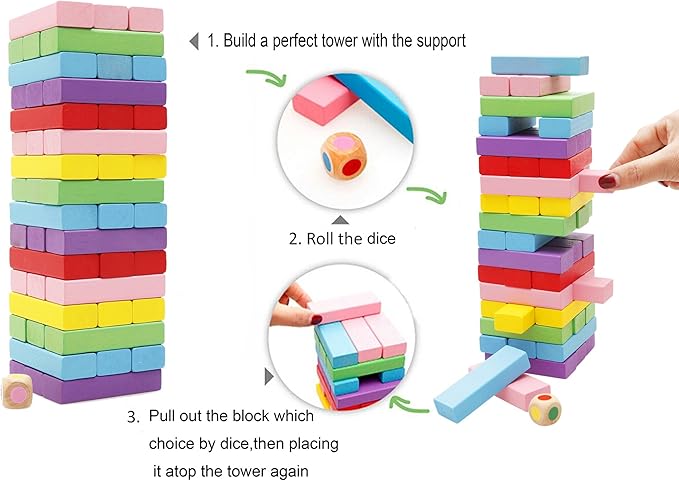 Lewo Wooden Stacking Board Games Building Blocks for Kids Boys Girls- 48 Pieces