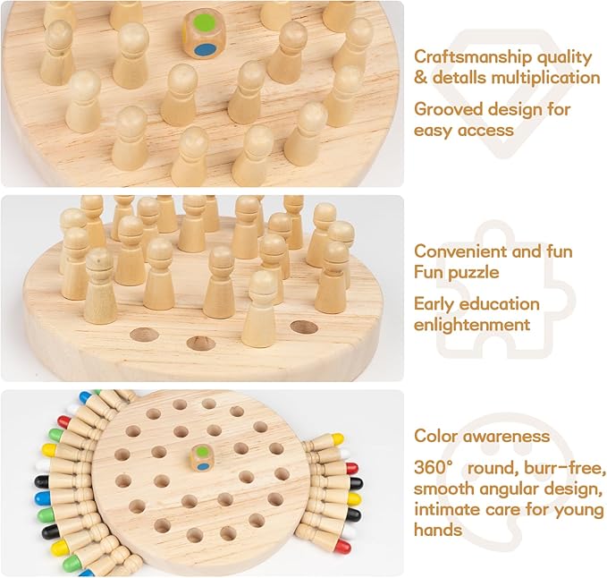 Wooden Memory Chess, Double-Sided Color, Kids Wooden Memory Match Stick Chess with Storage Bag