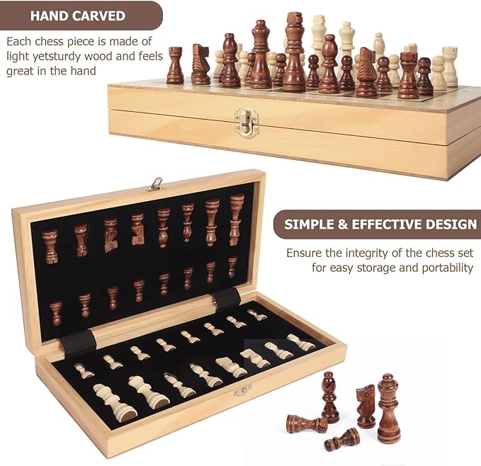 HOLYKING 15'' Foldable Portable Magnetic Travel Chess Set Wooden Handmade Boards Games with Pieces Storage Slots for Tournament Professional Adults Kids Beginner