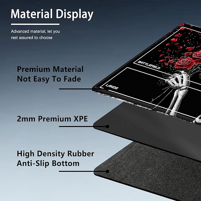 MTG Playmat Size 23.6x13.8in with Storage Bags Portable Playmat TCG and Board Game Mat for Cards Rubber Base Slip-Resistant Mousepad Desk Mat (Skeleton Rose,with Zone)
