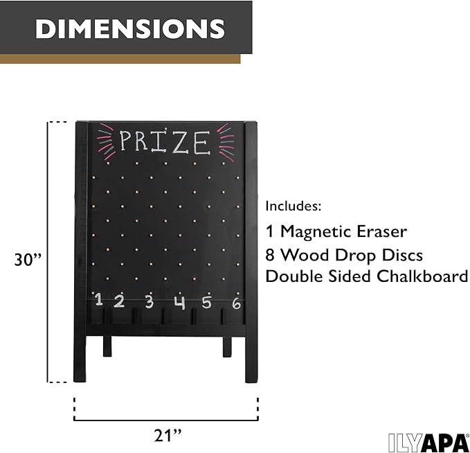 Ilyapa Board Large Prize Drop Game, 21 X 30 Double Sided Penny Drop & Wooden A-Frame Chalkboard Sign for Trade Show - Game Board Large