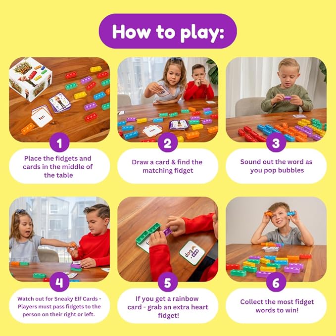 THE FIDGET GAME Sneaky Elves, CVC Sight Words Game, Pop Sensory Toy to Learn and Spell, Educational Kindergarten Classroom Activities, Multisensory Reading and Phonics Flash Cards for Kids 3+ Years