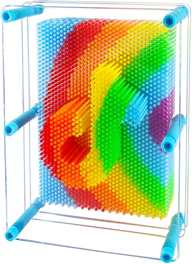 3D Pin Art Intellectual Fun Toy Rainbow Pin Art Palm Board Extra Large(6 x8 Inches) Arouse Sense of Imagination Innovative Boundless Creativity