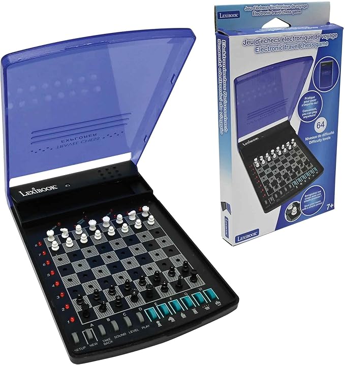 LEXiBOOK, Electronic Travel Chess Set, 32 Pieces, 64 Difficulty Levels, 1 to 2 Players, Strategy Game, Family Board Game, LCG500