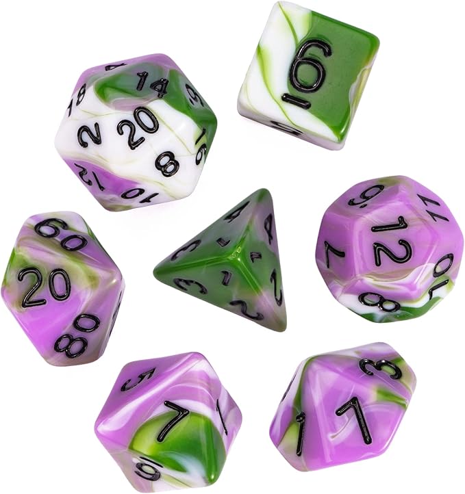 7-Die DND Dice Set Polyhedral Dice Set with a Leather Dice Bag, D&D Dice Set for Dungeons and Dragons, RPG, MTG Table Games (Tricolor GPW)