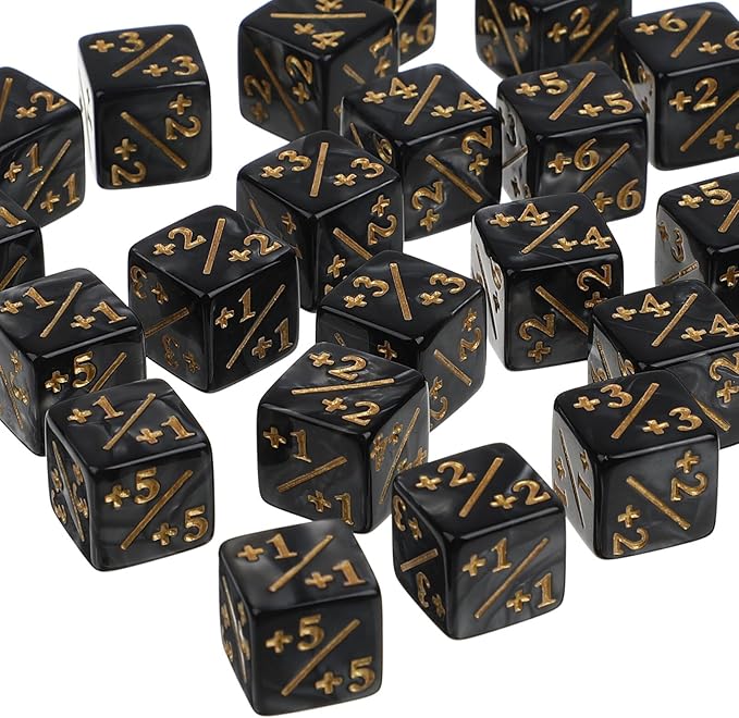 24Pcs 1/+1 Token Dice Counter, 0.63in D6 Plus and Minus Dice Set, Acrylic Board Game Accessory, Compatible with M-TG, CCG, Card Games, Black