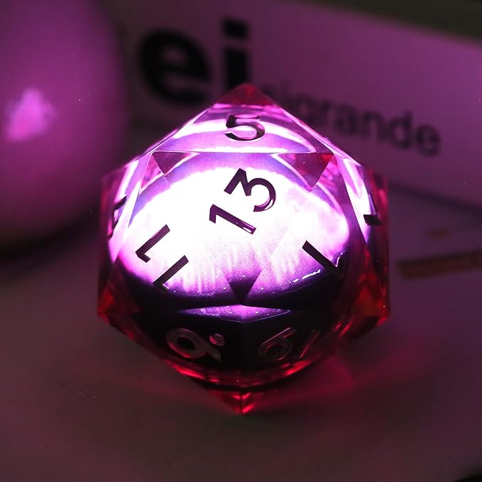 LED 55mm D20 Dice,DNDND Dragon Eyen 20 Sided Dice with Gorgeous Gift Velvet Pouch for Dungeons and Dragons (Red Dragon Eye)