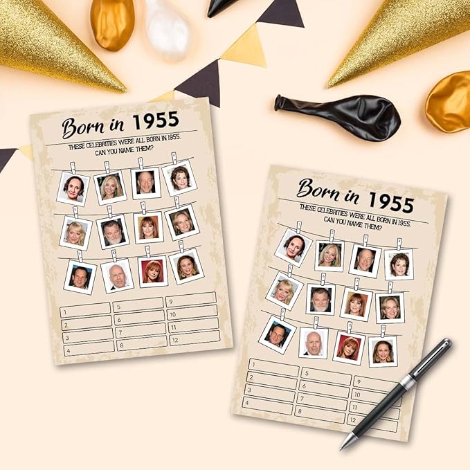70th Birthday Party Games, Born in 1964 Games, Birthday Party Supplies for Adults, Fun 1955s Party Game，Pack of 30 Cards