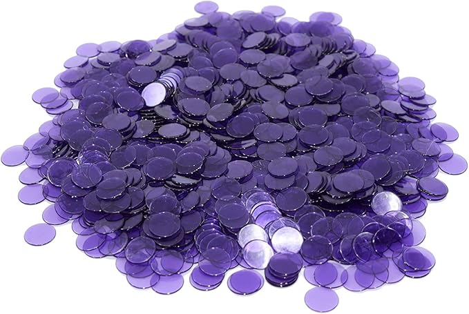 Regal Bingo Plastic Bingo Chips 500 Pcs - Clear Transparent Counters Game Chips Set for Board Game - Fun Bingo Night - 3/4 Inch Purple Color