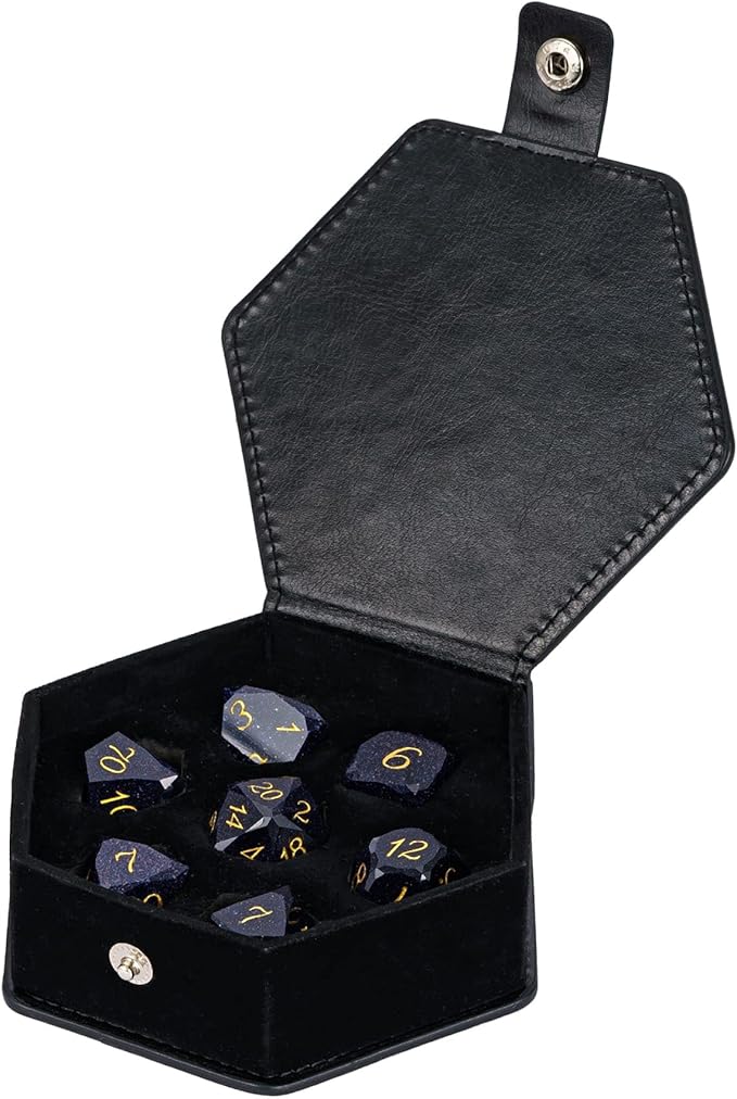 UDIXI 7PCS Gemstone DND Dice Set, Blue Sandstone D&D Multifaceted Diamond-Cut Polyhedral Dice Set with Gift Case for Dungeons and Dragons, RPG, and Tabletop Games