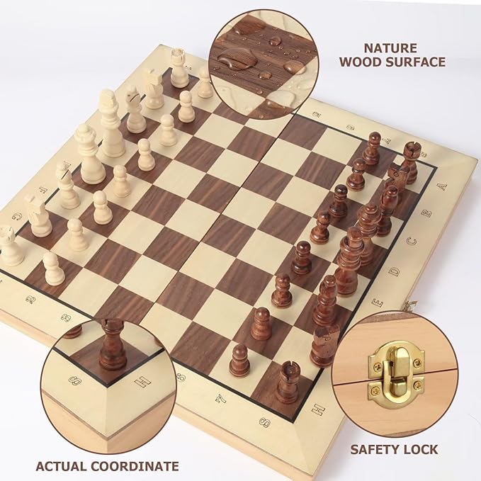 HOLYKING 15'' Foldable Portable Magnetic Travel Chess Set Wooden Handmade Boards Games with Pieces Storage Slots for Tournament Professional Adults Kids Beginner