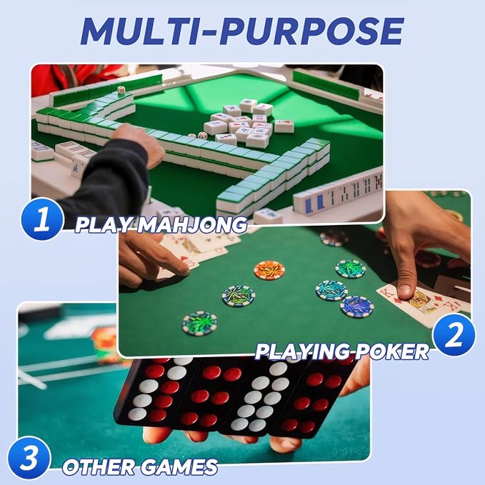 Mahjong mat,a Large-Sized Handmade Embroidered Mahjong mat,Suitable for Poker,Board Games,Card Games,Dominoes,and Other Games. It is a Noise-reducing and Anti-Slip Mahjong mat(43.3x43.3 inches Blue)