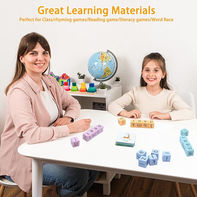 Word Spelling Game, Matching Letter Game for Kids, Fast-paced Word Race Cube Game, 54pcs Flash Cards Alphabet Blocks, Educational Toys for Gift for Kids Ages 3-8