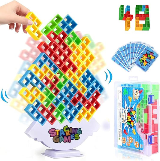 Tower Stack Game for Kids 8-12, 48PCS Educational Stacking Toy Balance Block Game for Ages 6-8, Fun Board Games for Kids and Adults