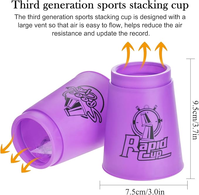 DEWEL Stacking Cup Game, 12pcs Cup Stacking Set, Sport Stacking Cups, Classic Stacking Toy, Family Game, Great Gift Idea for Stack Games Lover, Stacking Cups for Adults, Kids (Purple)…