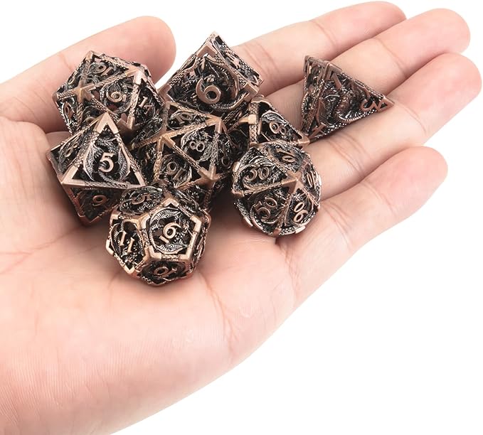 DND Dice,Hollow D&D Metal Dice,Dungeons and Dragons Dice Set with Gift Box,7 PCs Steampunk Polyhedral Dice Games Set for RPG,MTG,Pathfinder,