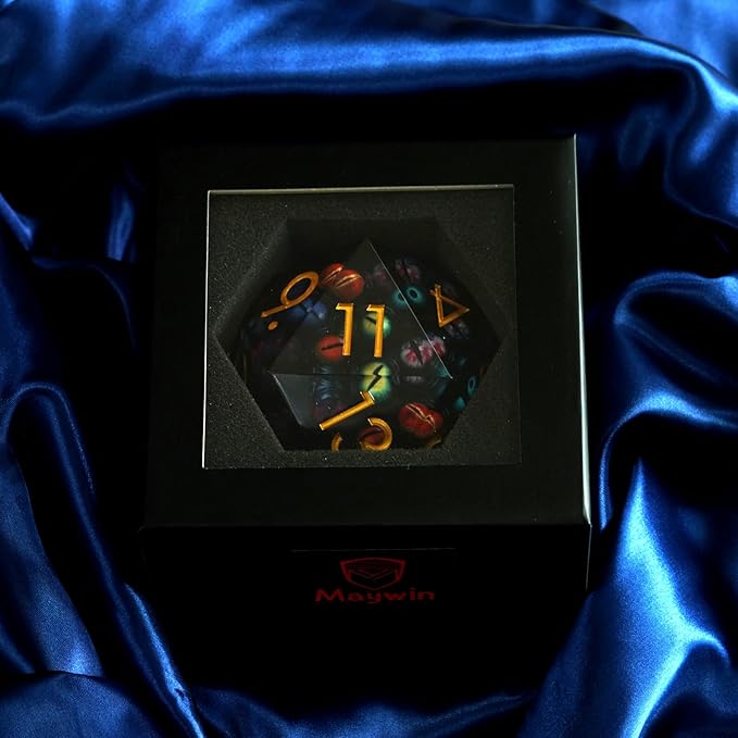 85MM Large Dragon Eyebal Dice, DND 85mm Jumbo D20 with Gift Case, Sharp Edge Polyhedral Dice for Dungeons and Dragons(Mixed Colors Eyeball-Small Eyeball)