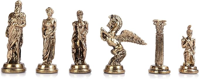 Medium Mythologic Pegasus Metal Chess Set for Adults,Handmade Pieces and Natural Solid Wooden Chess Board with Storage Inside King 3.35inc