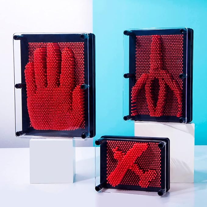 3D Pin Art Intellectual Fun Toy Red Plastic Pin Art Palm Board Push Pin Toy (Red-6 x 8 Inches)