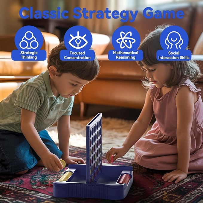 Pup Go 4 in a Row Game, Connect & Win Four in a Row Board Game, Portable 2-Player Strategy Games for Travel, Gift for Kids Children Age 3-12, Family Games Foldable Design with 6 Spare Discs Blue