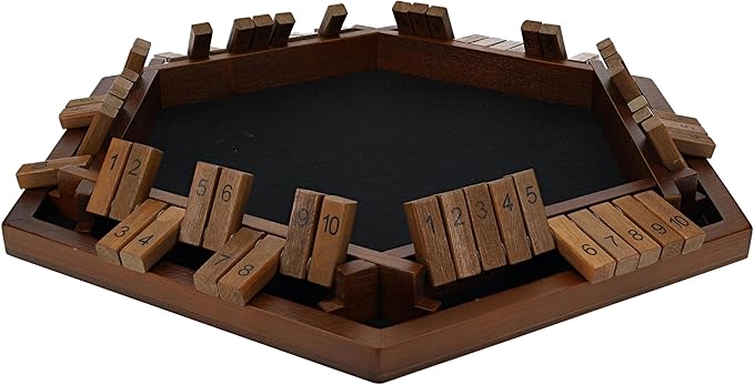 Shut The Box Game 6 Player – Walnut Stained Wood, Wooden Board Game, Table Games for Adults, Bar Games, Portable Dice Game for 1-6 Players, Classic Games