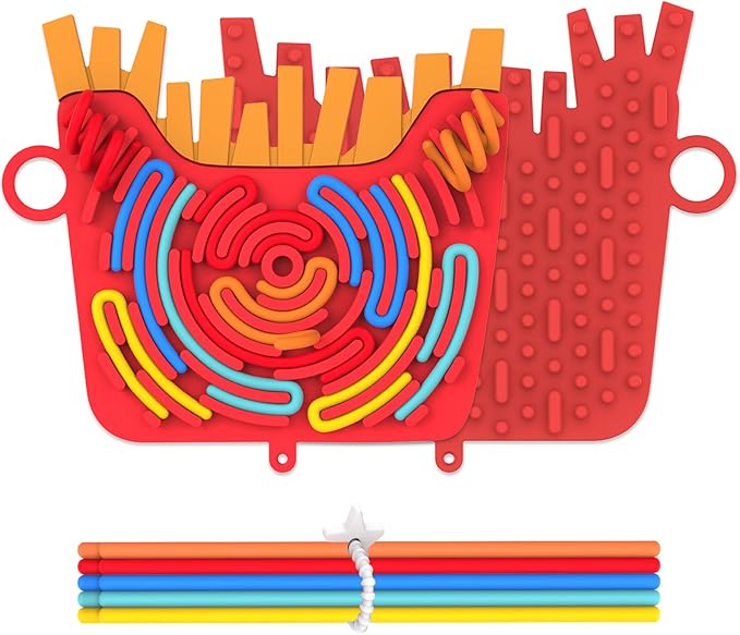 Silicone Sensory Activity Board,Double-Sided Busy Board for Fine Motor Skill,Fidget Toy for Calming, Stress, Anxiety, ADHD , Autism , Silent, No Mess , Kids 3+ & Adults(Chips,Red)