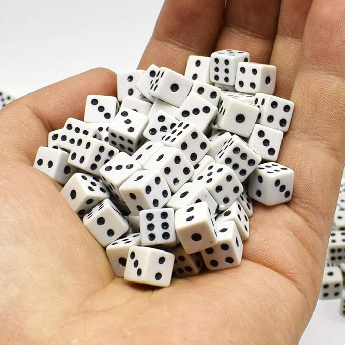 100Pcs 8mm White Dice,Adult Game Dice for Teaching Math,Activity,Casino Theme,Party Favors,Toy Gifts,Magic Tricks Prop