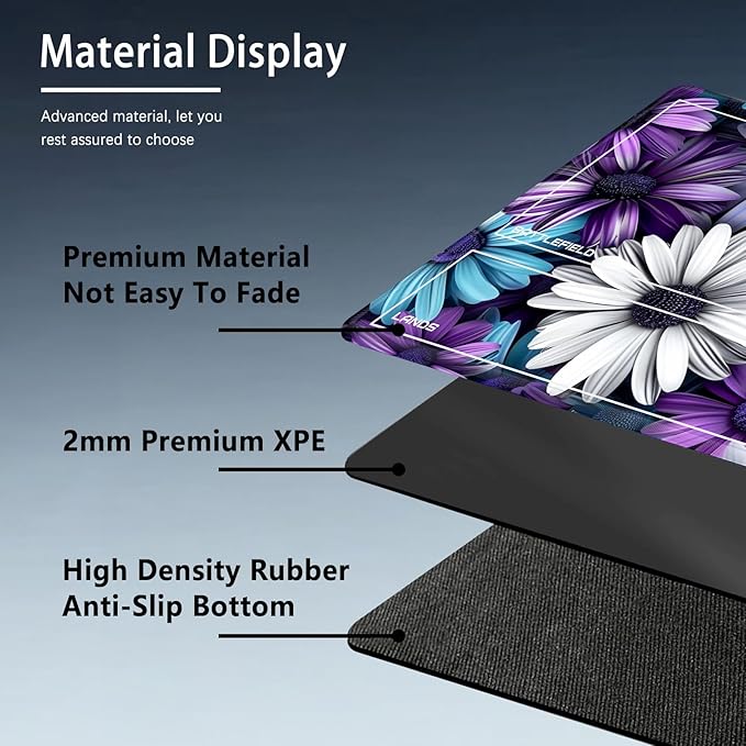 MTG Playmat Size 23.6x13.8in with Storage Bags Portable Playmat TCG and Board Game Mat for Cards Rubber Base Slip-Resistant Mousepad Desk Mat (Floral Daisy,with Zone)