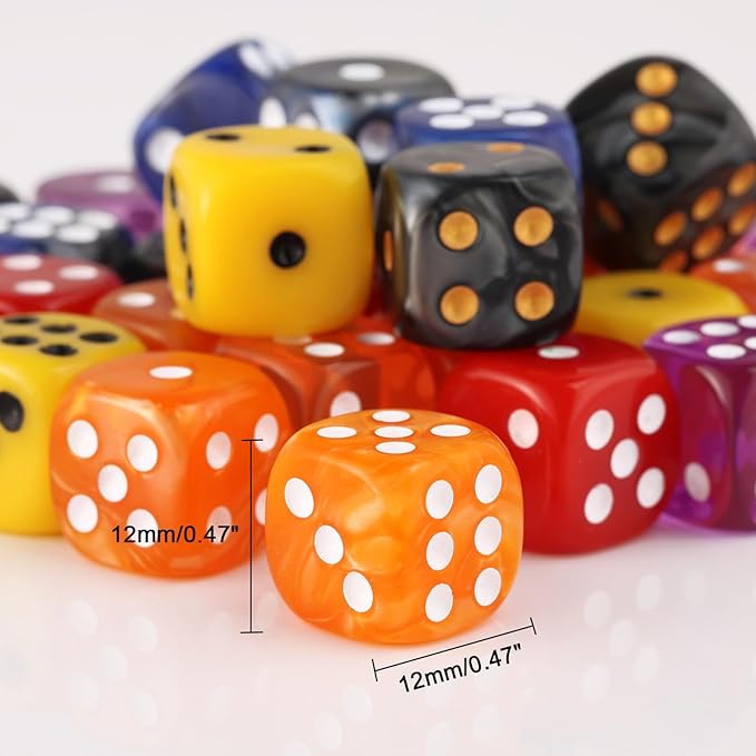 36 Pieces 12mm 6 Sided Mini Dice Set,Pearl Pattern D6 Game Dice Set,6 Sided Standard Game Dice for Board Games Dice Games Classroom Teaching Dices Game, with Portable Gaming Box(Orange)