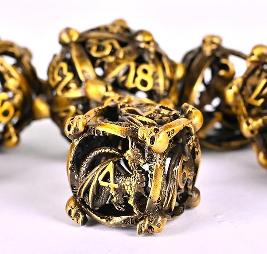 DND Metal Dice Set, UBEUCK 7PCS Gear Metal DND Dice Set for Dungeons & Dragons Board Games Boxes (Gold dice)