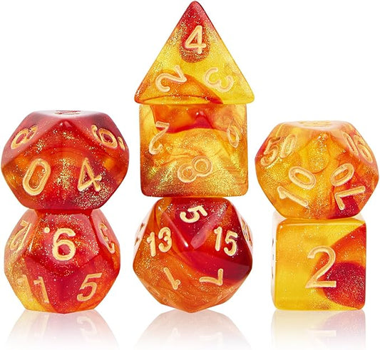 DND Polyhedral Dice Set with a Black Dice Bag for D&D RPG MTG Role Playing Table Games RPG Polyhedral Dice for Dungeon and Dragons Playing Games 7-Die Set (Red&Yellow+Nebula Dice)