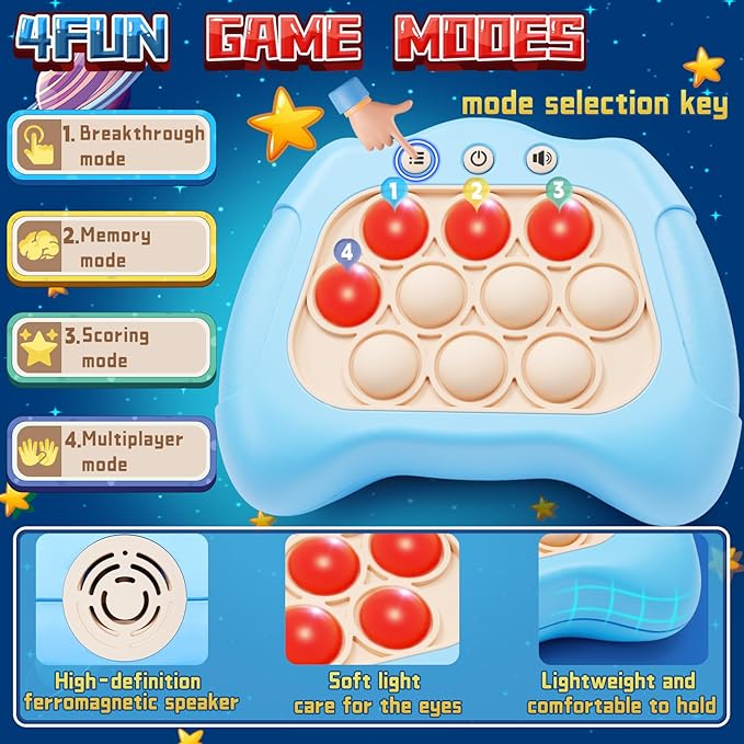Quick Push Game，Pop Game Fidget Toys, Fast Push Bubble Game, Handheld Puzzle Game Sensory Toys ，Light Up Push Pop Game for Kids 3-12 Girls and Boys Teens Adults Decompression (Light Blue)