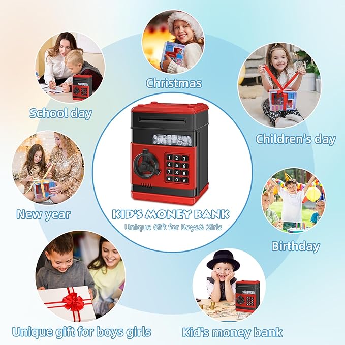 Piggy Bank for Kids, Money Bank Toys for Ages 6 7 8 10 11 12 13, Electronic Cash Coin Money Saving Box， Birthday for 8 9 10 Year Old Boys Girls