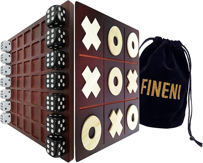 Dice Battle and TicTacToe Dual Sides Board Games, Wooden Coffee Table Games for Adults, 2 Player Best Bar Dice Games, Indoor Tabletop Game & 2 Players Wood Table Top Dice Game (Dual(2)/Brown)