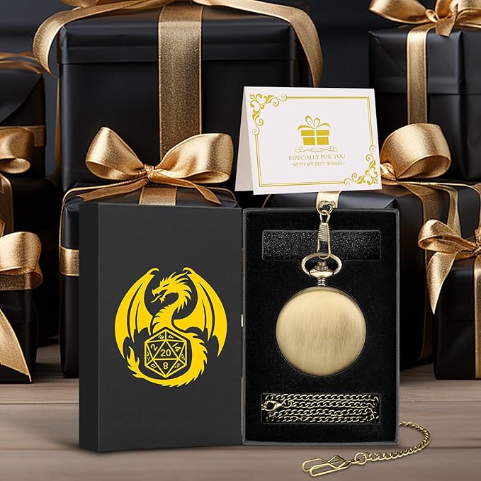 Mini DND Dice Set with Smooth Pocket Watch Shell Case, 7pcs Polyhedral Metal D&D Dice Set, D&D Gifts with Gift Box, Role Playing Board Games DND Accessories