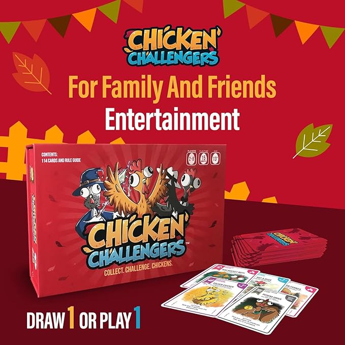 Chicken Challengers Card Game, Hilarious Games for Adults & Teens, New and Strategic Games for Adults and Family Game Night, 2-8 Players, Ages 13+, Travel-Friendly, 114 Cards