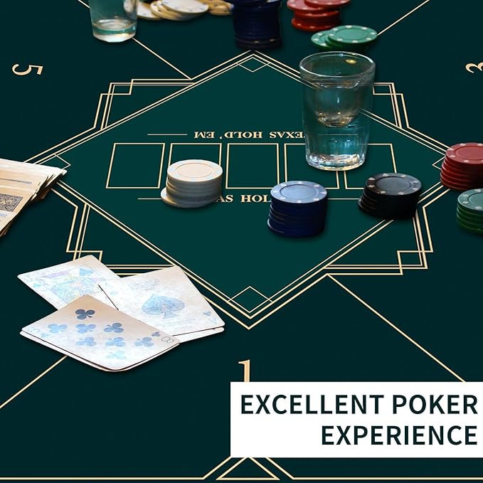 nuveti 24/31/39/47/55/63 inch Square Foldable 6-Player Texas Poker Card Tabletop Layout Portable Anti-Slip Rubber Board Game Mat Texas Hold'em Poker Mat for Family Game, Casino, Party