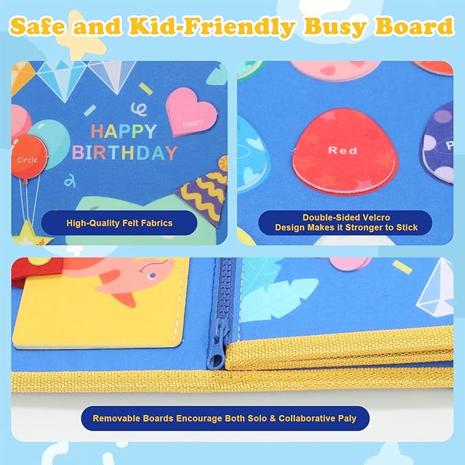18 in 1 Toddler Montessori Busy Board Preschool Learning Activities with Life Skill Logical Thinking Fine Motor Skills Busy Board for 2-6Year Old for Toddler Toys for Boys Girls Gifts, Blue