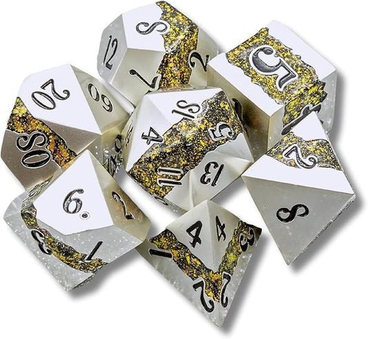 Sage's Portal Metal Riftstone DND Dice 7-PC Polyhedral Dice Set for DND TTRPG Dungeons and Dragons Pathfinder Oversized Designer Dice (Pearl Silver/Chartreuse)
