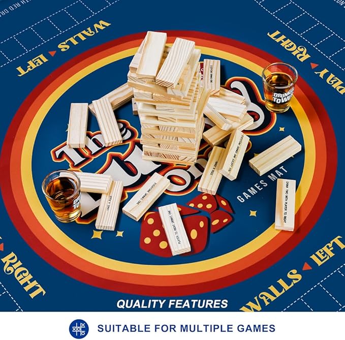 Mahjong Mat with Rules for Table,Travel Mahjong Set,Non-Slip and Silent,Comes with 2 Dice and 1 Coral Velvet Mahjong Mat Storage Bag,Mahjong Cards 2025(Blue)