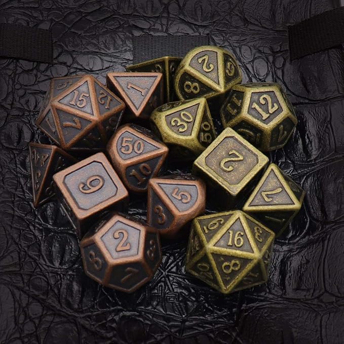Haxtec Ancient Copper Metal DND Dice Set D&D Dungeons and Dragons Gifts TTRPG Games (2 Pack-Antique Copper+Antique Bronze)