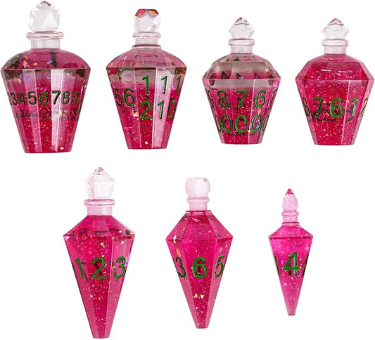 7PCS Potion DND Dice Set,Transparent Sharp Edge Dice Set D&D RPG Polyhedral Die,for Dungeons & Dragons, Pathfinder, and TTRPG Roleplaying Games.(Magenta)