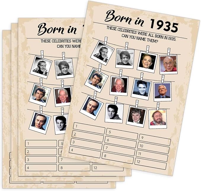QUPT 1930s-themed Birthday Party Game Cards, Pack of 31 Cards for Adults, 5x7 Inches, Unisex, No Batteries Required