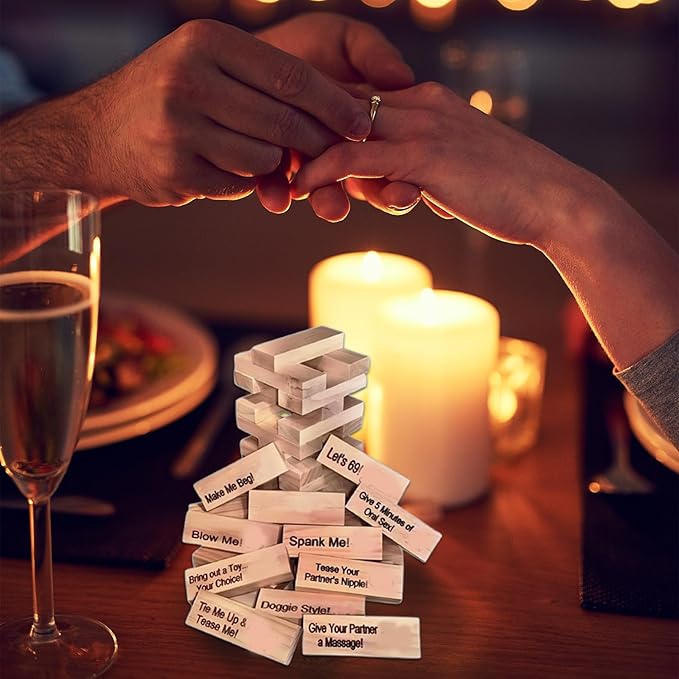 48pcs Wooden Tumble Tower Games - Couple Game Blocks,Party Night Block,Fun Valentine's Day Gift,Lover Drunkingm and Stacking Block for Date Night Party Game