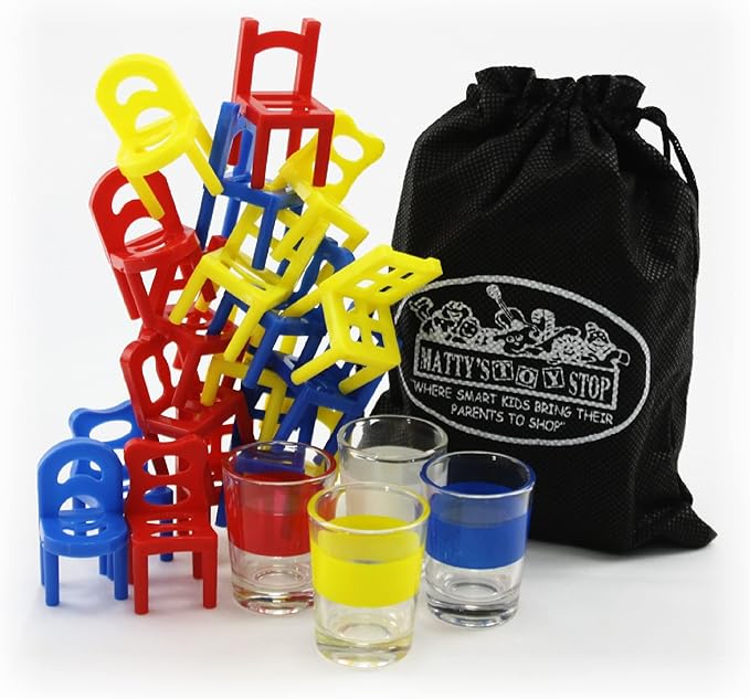 Matty's Toy Stop Drunken Chairs Deluxe Chairs Stack & Balance Drinking Game with Exclusive Storage Bag