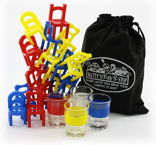Matty's Toy Stop Drunken Chairs Deluxe Chairs Stack & Balance Drinking Game with Exclusive Storage Bag