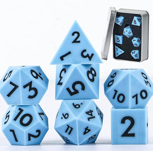 DND Dice Set Sharp Edge Dice Set 7 Piece DND polyhedral Dice Numbers with Gold Leaf Exquisite Tin Box Packaging,Ideal for Dungeons & Dragons RPG and Board Games (Blue Black)