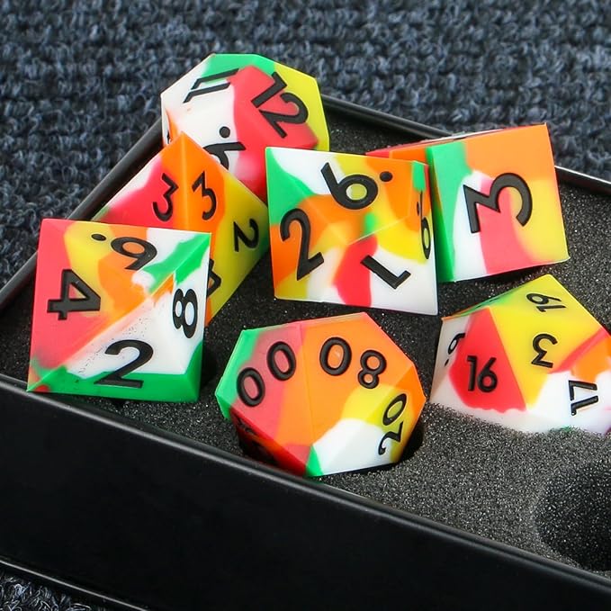 DND Dice Set Sharp Edge Dice Set 7 Piece DND polyhedral Dice Numbers with Gold Leaf Exquisite Tin Box Packaging,Ideal for Dungeons & Dragons RPG and Board Games (Colorful)