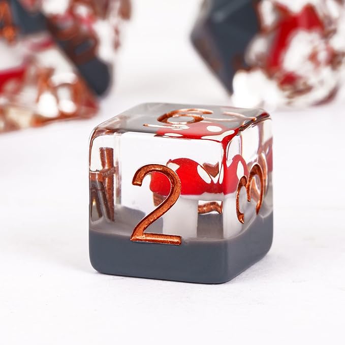 UDIXI 7PCS DND Dice Set, Resin Mushroom D&D Dice Set Red Polyhedral Dice for Dungeons and Dragons Role Playing Games