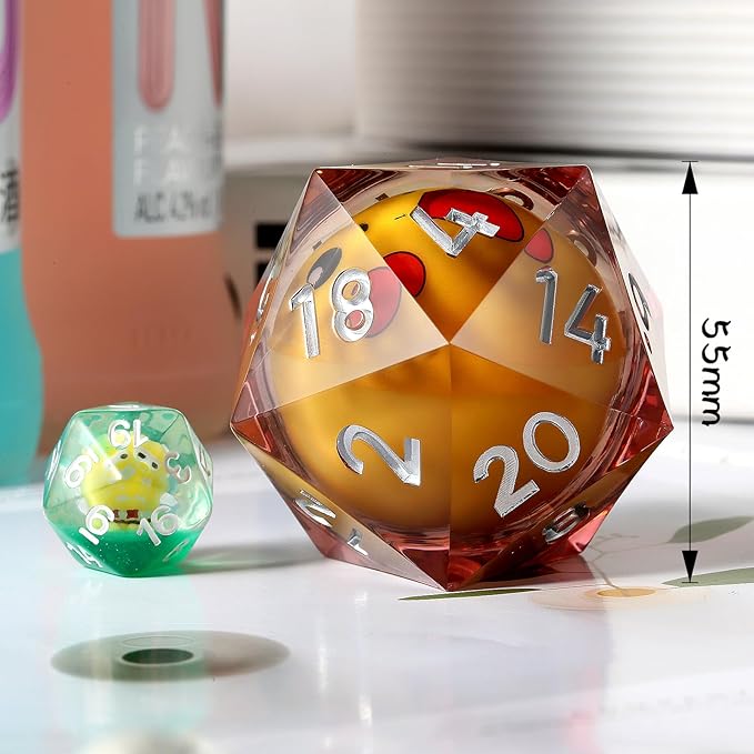 D20 55mm Dice,DNDND LED 20 Sided Resin Dice with Gift Velvet Pouch for Dungeons and Dragons and Table Game(Cartoon)